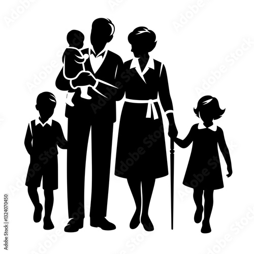 Family values – grandparents with grandchildren silhouette