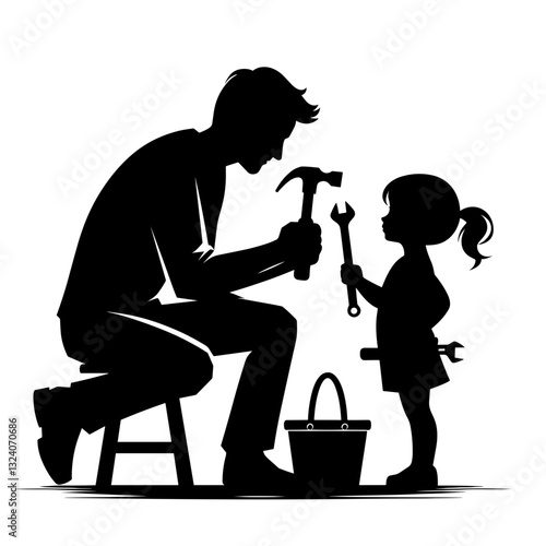 Family values – father and daughter doing DIY together silhouette