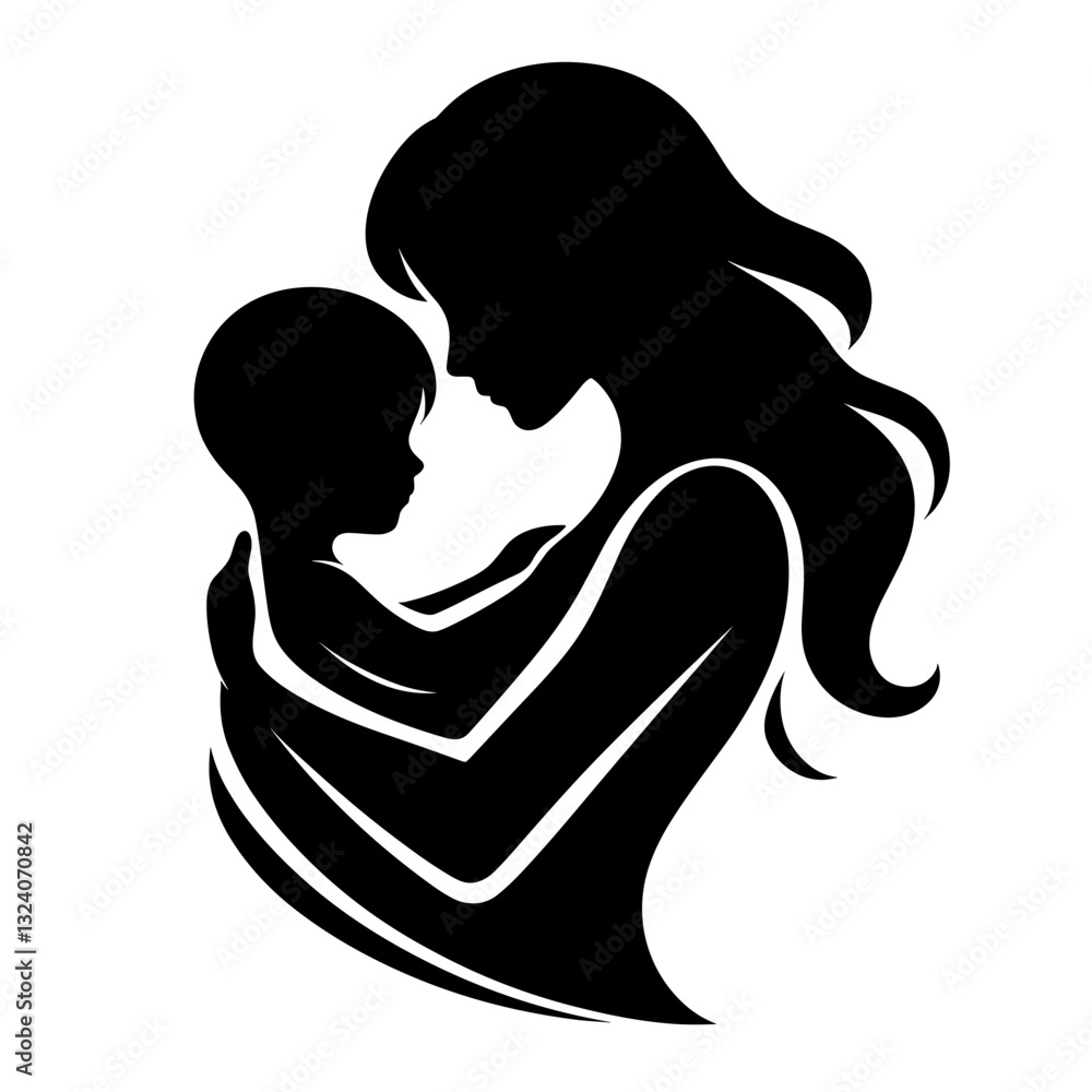 Family values – mother embracing child silhouette Family values – mother embracing child silhouette