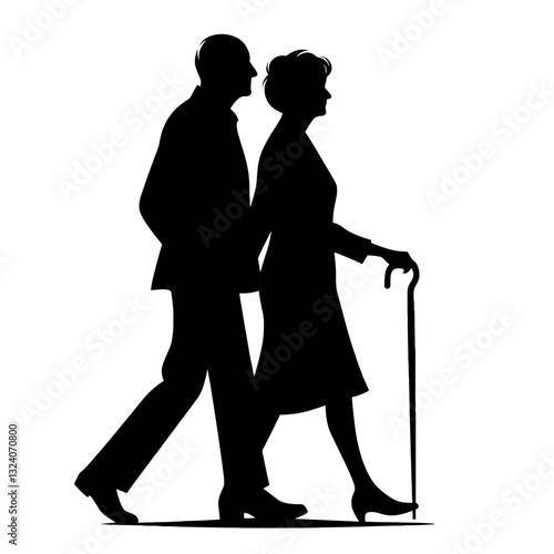 Family values – elderly couple walking together silhouette