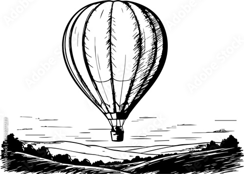 Hot air balloon adventure scenic landscape illustration open air aerial view journey of exploration