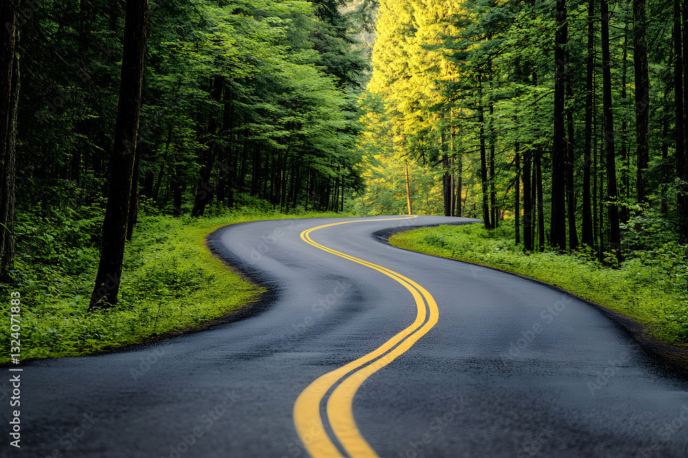 Fototapeta premium asphalt road stretching into the distance. perspective, a long deserted road, autobahn highway 