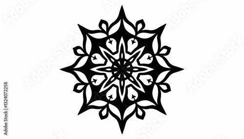 Black and white intricate floral snowflake design