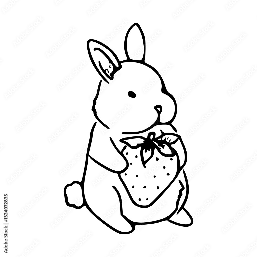 Obraz premium simple rabbit vector with strawberry outline