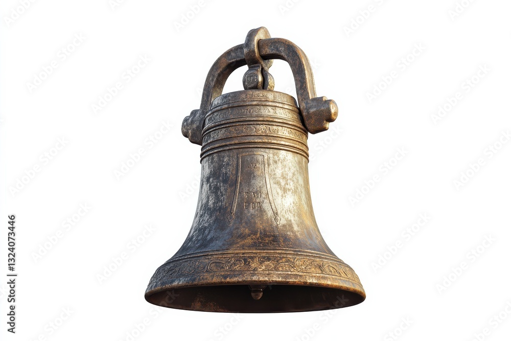 Ancient bronze bell against a white background, highlighting its intricate craftsmanship isolated on transparent background Ancient bronze bell against a white background, highlighting its intricate craftsmanship isolated on transparent background