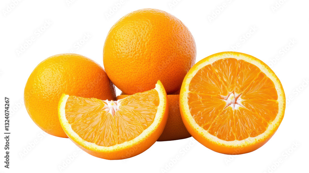 Fresh orange slices and whole oranges on a white isolated background, showcasing vibrant color and juicy texture, perfect for healthy recipes. Fresh orange slices and whole oranges on a white isolated background, showcasing vibrant color and juicy texture, perfect for healthy recipes.