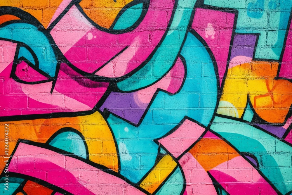 Vibrant abstract street art on brick wall. Neural network AI generated Vibrant abstract street art on brick wall. Neural network AI generated