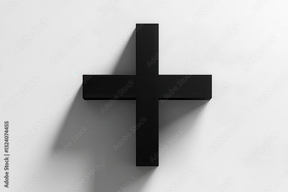 minimalist black cross on stark white background, with subtle shadow creating depth, embodying spiritual simplicity and profound religious symbolism through geometric precision and high contrast minimalist black cross on stark white background, with subtle shadow creating depth, embodying spiritual simplicity and profound religious symbolism through geometric precision and high contrast