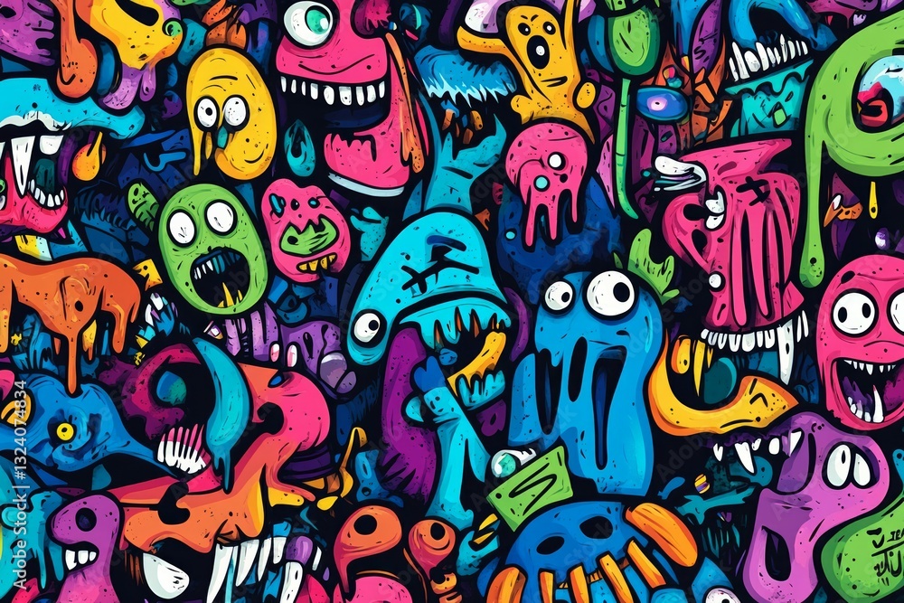 Vibrant cartoon monsters in abstract chaos. Neural network AI generated Vibrant cartoon monsters in abstract chaos. Neural network AI generated
