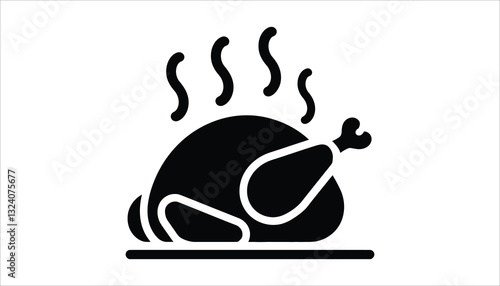 Roast Turkey Vector. Hot Thanksgiving Dinner Icon for Food and Holiday Themes.