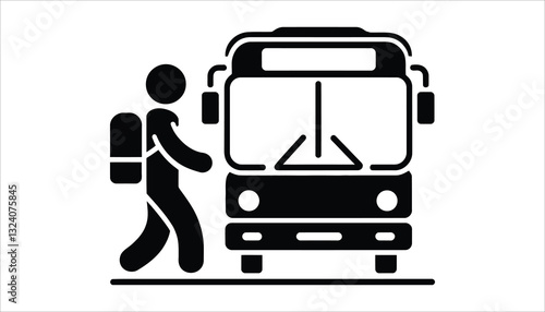 Public Transport Vector. Passenger Boarding Bus Icon for Travel and Commuting.