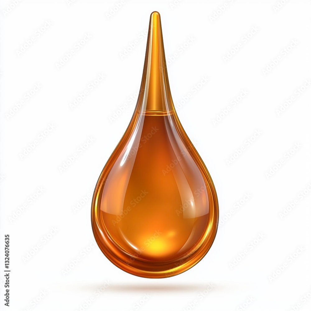 Glossy Amber Oil Droplet on White Background Glossy Amber Oil Droplet on White Background
