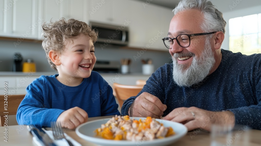 Happy Grandad and Grandson Sharing Meal Happy Grandad and Grandson Sharing Meal