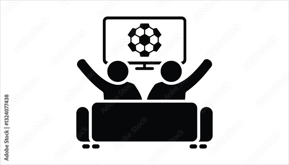 Soccer Fans Watching TV Vector. Excited Football Supporters on Couch Icon. Soccer Fans Watching TV Vector. Excited Football Supporters on Couch Icon.