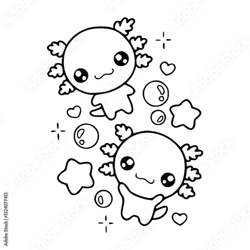 cute axolotl vector illustration with kawaii style