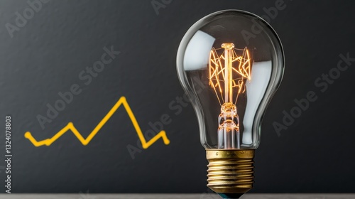 Glowing Lightbulb and Upward Trending Graph on Dark Background