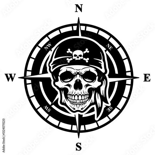 Pirate Compass | Pirate | Dead Pirate | Pirate Skull | Bad Mariner | Ocean Robber | Dead Sea Thief | Treasure Hunting | Original Illustration | Vector and Clipart | Cutfile and Stencil