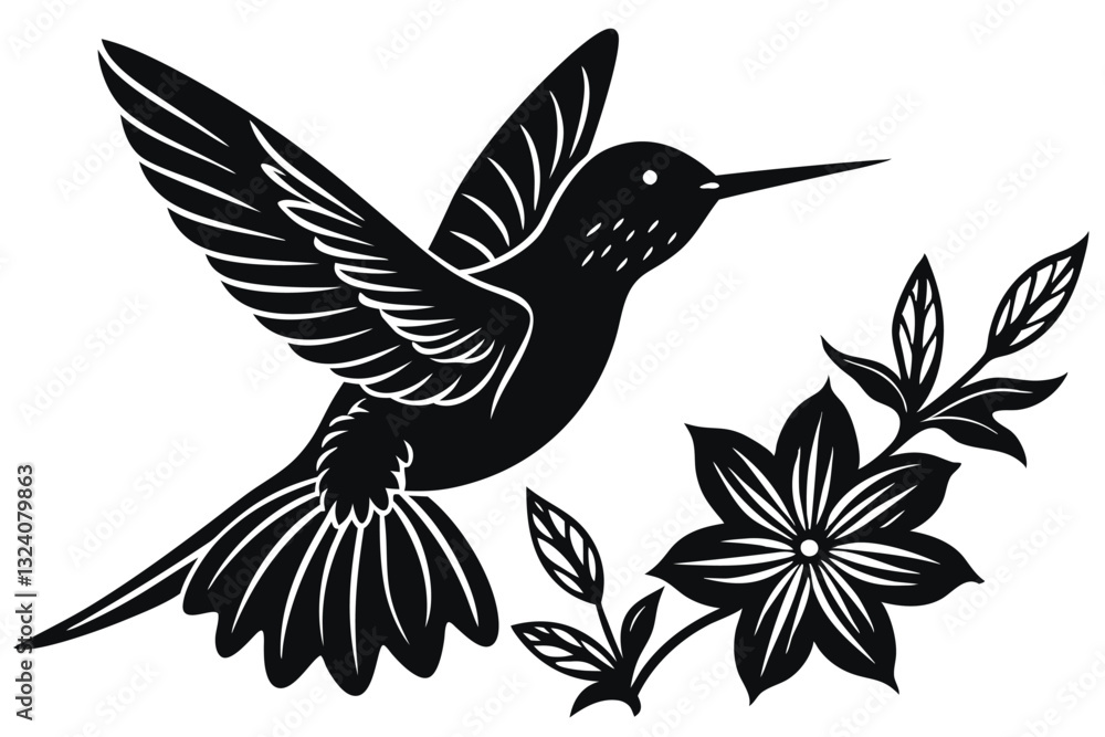 Obraz premium Hummingbird Silhouette Black Vector