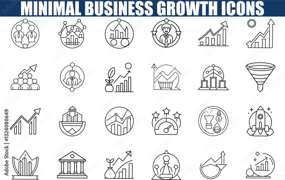 Minimal Business Growth Icons Charts, Graphs, Strategy, Success Minimal Business Growth Icons Charts, Graphs, Strategy, Success