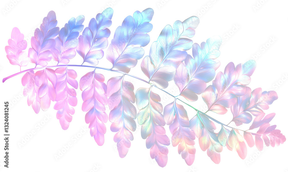 Glossy Iridescent Fern Leaves with Delicate Curled Patterns Isolate on White Background Glossy Iridescent Fern Leaves with Delicate Curled Patterns Isolate on White Background