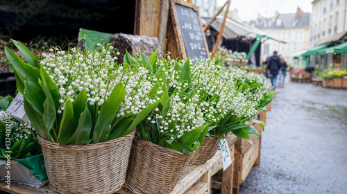 Fototapeta Naklejka Na Ścianę i Meble -  bouquets de muguet sur une étale de fleuriste 