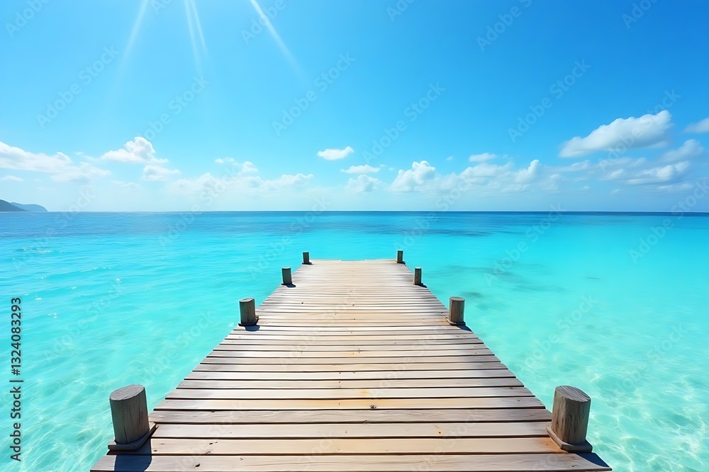 Obraz premium wooden pier on the sea, Turquoise Ocean with Wooden Pier, Tropical Tranquility