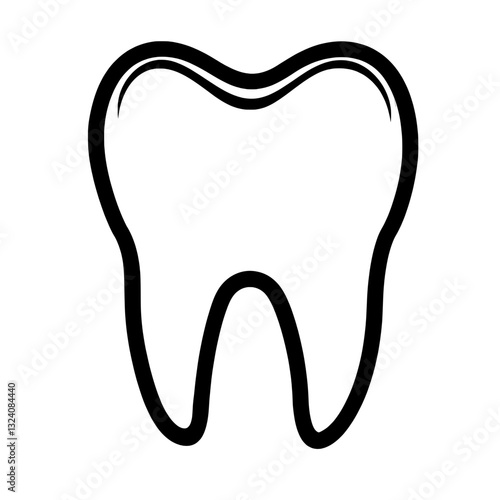 lack and white tooth icon with a solid white fill, symbolizing oral health, dental hygiene, medical dentistry, and orthodontic treatments.