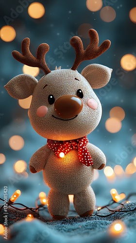 Wallpaper Mural Adorable Plush Reindeer Toy with Warm Lights Holiday Festive Image Torontodigital.ca