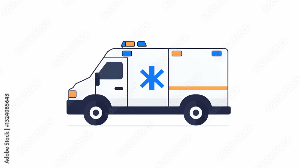Graphic of a Simple Ambulance with Medical Symbols and Lights Graphic of a Simple Ambulance with Medical Symbols and Lights