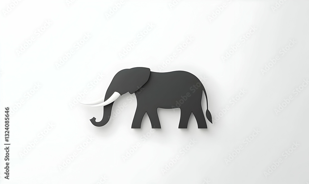 Fototapeta premium Abstract Black Elephant Silhouette on Minimalist White Background