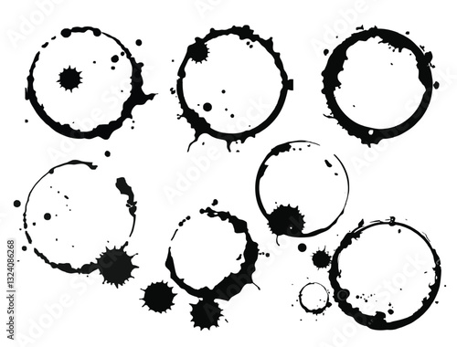 Glass stains, coffee, water droplets, vector file
