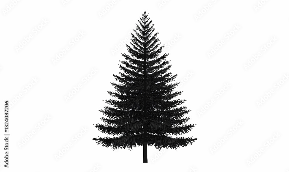 Fototapeta premium Black Silhouette of a Tall Evergreen Tree on White Background