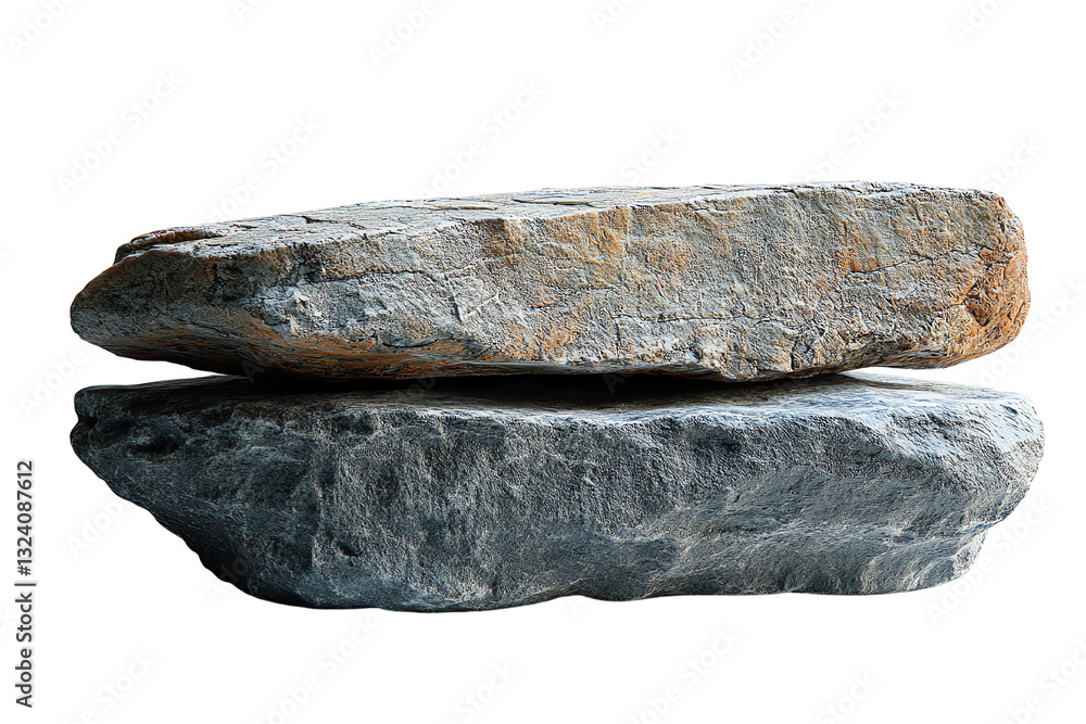 Two textured stones stacked together on a white isolated background, showcasing their unique shapes and natural appearance. Two textured stones stacked together on a white isolated background, showcasing their unique shapes and natural appearance.