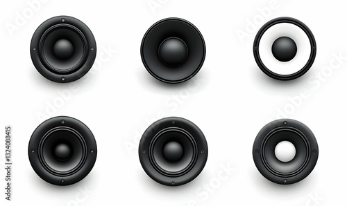 Round Black and White Speakers Collection on White Background
