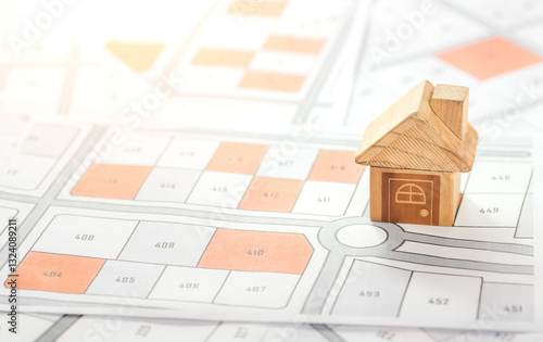 The house is placed on the land map. choose the land location building plot for house construction. real estate concept with vacant land for building construction for sale, rent, buy, investment.