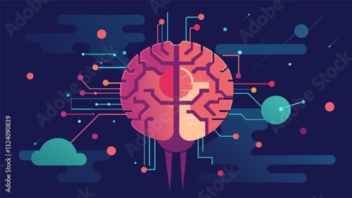 In the depths of the digital brain data was broken down and analyzed at lightning speed revealing patterns and connections that were undetectable to the human eye.. Vector illustration