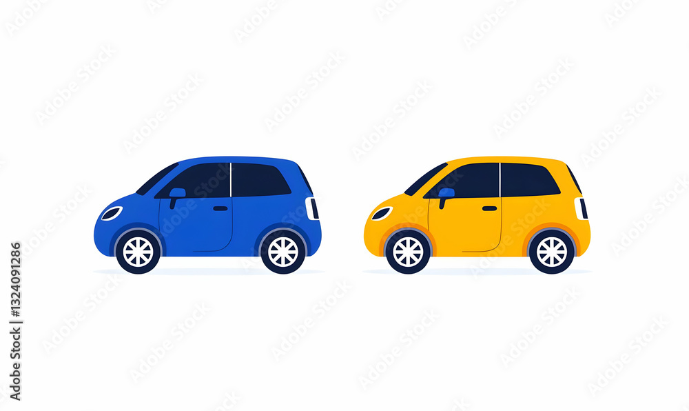 Colorful Cars in Modern Design with Blue and Yellow Elements Colorful Cars in Modern Design with Blue and Yellow Elements