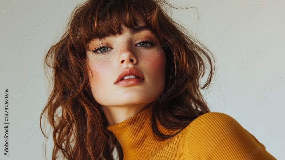 Fototapeta premium Close-up of a woman with auburn hair and a turtleneck