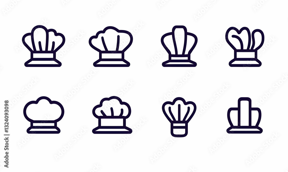 Collection of Various Chef Hat Icons in Simple Design Style Collection of Various Chef Hat Icons in Simple Design Style