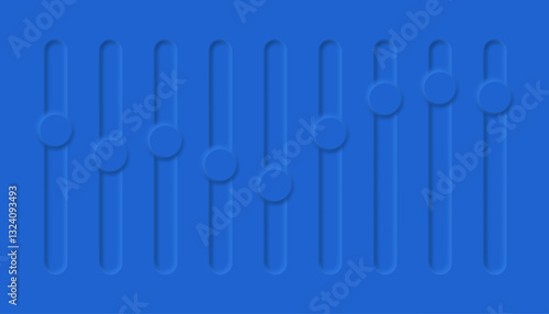 Set of bright blue control button neumorphic design