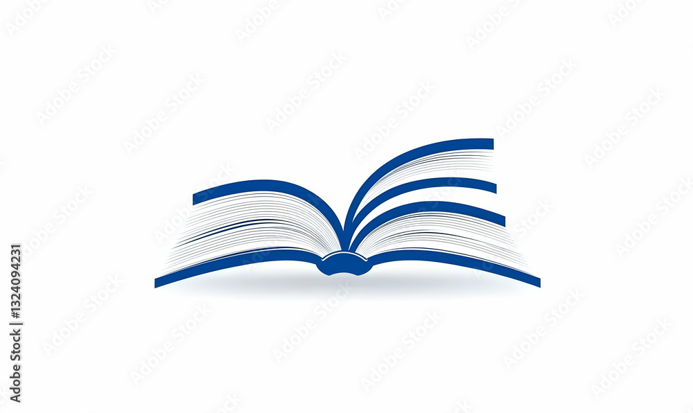 Open Book Illustration with Pages Flipping and Blue Accent Design Open Book Illustration with Pages Flipping and Blue Accent Design