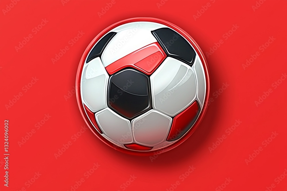 Fototapeta premium A vibrant soccer ball with black and red accents on a bright red background