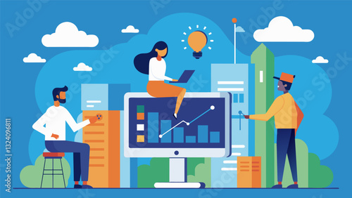 High atop a skyscr data scientists monitored the citys energy consumption in realtime making adjustments to the smart grid as needed.. Vector illustration