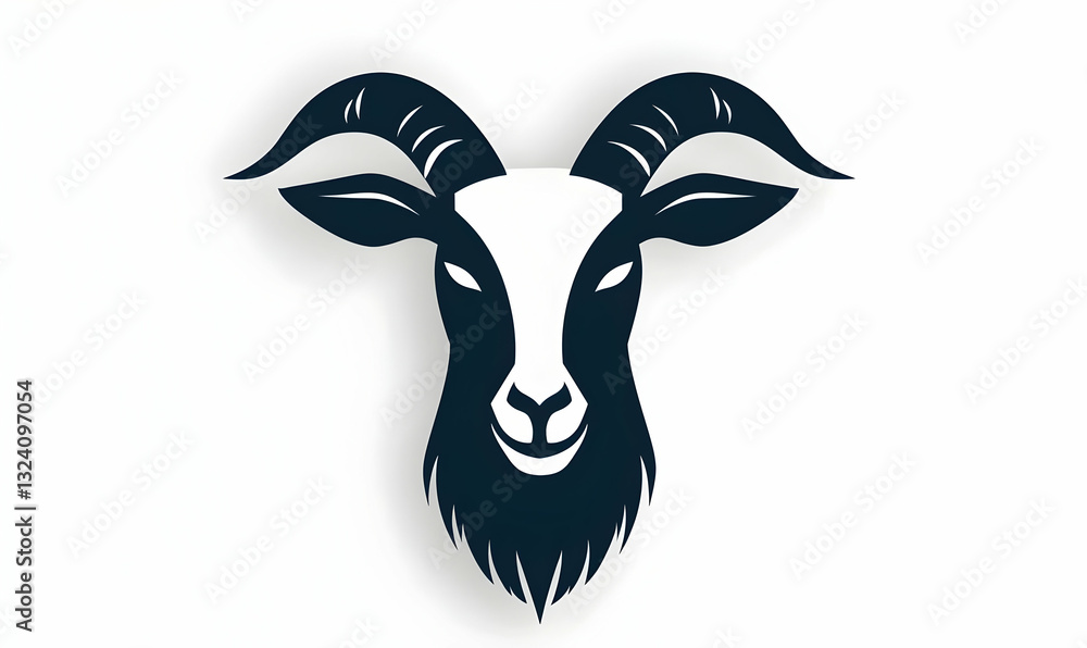 Obraz premium Stylized Black Goat Head Icon with Horns and Beard Design