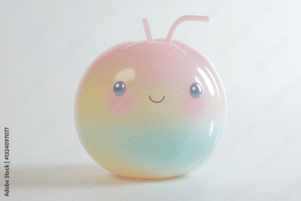 Obraz premium Adorable pastel-colored orb with a cute face and two antennas, cheerful and whimsical.