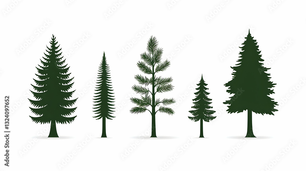Collection of Vector Silhouettes of Various Evergreen Trees Collection of Vector Silhouettes of Various Evergreen Trees