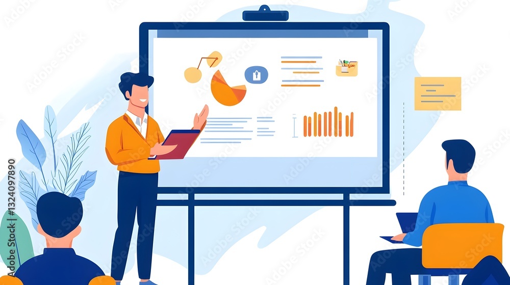 Professional Educator Presenting in Classroom: Teacher Giving Speech with Visual Aids Professional Educator Presenting in Classroom: Teacher Giving Speech with Visual Aids