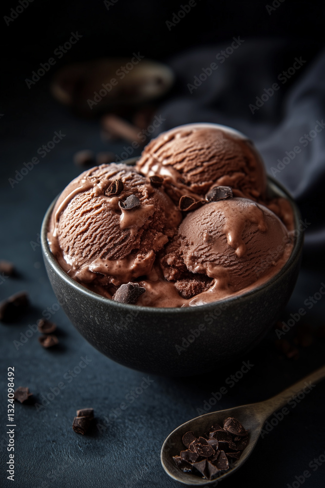 Chocolate Icecream in Bowl on dark background Chocolate Icecream in Bowl on dark background