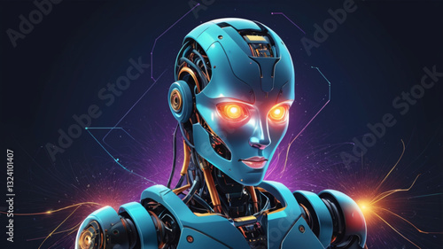 Futuristic AI Robot with Glowing Cybernetic Features
