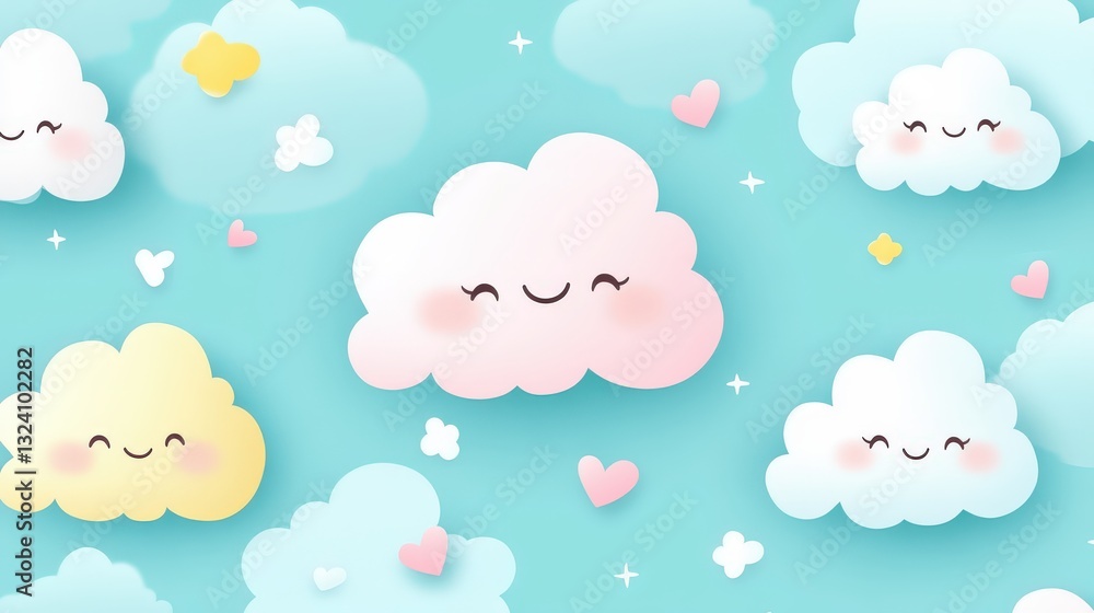 Adorable cloud-themed minimalist wallpaper with tiny smiling clouds and a warm, gentle blue backdrop. Adorable cloud-themed minimalist wallpaper with tiny smiling clouds and a warm, gentle blue backdrop.